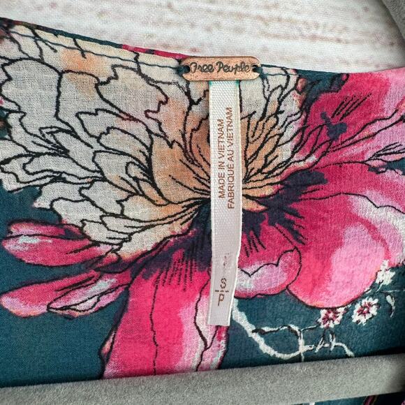 Free People Floral Rough Seam Semi Sheer Sleeve Mini Dress Womens Small Green - Picture 8 of 12